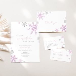 Pink Little Snowflake Baby Shower Invitation Bundle Template for Winter Girl Snowflake Baby Shower | ISOLDE Collection