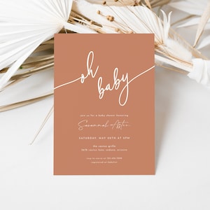 Minimalist Terracotta Baby Shower Invitation Template for Boho Gender Neutral Baby Shower | SIENNA Collection