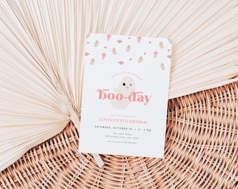 Pink Halloween Birthday Party Invitation Template for Cute Girl Boo Day Ghost Birthday Invite Editable Digital Download | MYLING Collection