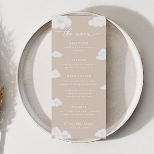 Modern Neutral Cloud Baby Shower Menu Template | ANAN Collection