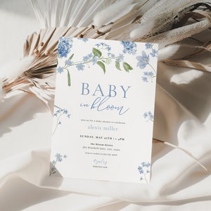 Blue Baby in Bloom Baby Shower Invitation Template for Boy Floral Baby Shower Invite | RUKA Collection