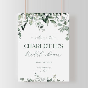 Greenery Bridal Shower Welcome Sign Template for Botany Eucalyptus Bridal Shower Poster | YARKONA Collection