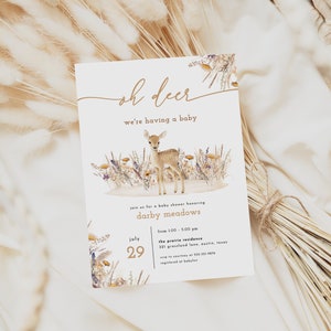 Prairie Boho Neutral Oh Deer Baby Shower Invitation Template | FAWNA Collection