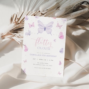 Butterfly Birthday Invitation Template for Any Age Purple Pink Flutter on Over Butterfly Girl Birthday Invite | FARASHA Collection