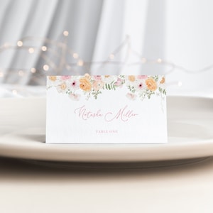 Pink Love is in Bloom Place Card Template for Pastel Floral Bridal Shower Name Card or Buffet Card | PALESA Collection