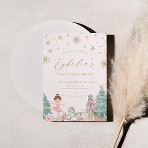 Nutcracker Ballet Birthday Invitation Template for Pink Little Sugar Plum Girl Winter Any Age Birthday Invite Editable | ODILE Collection