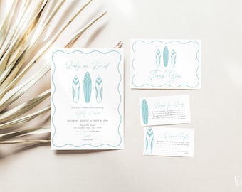 Blue Baby on Board Baby Shower Invitation Bundle Template for Baby Boy Summer Surfing Baby Shower Invite | HALI Collection