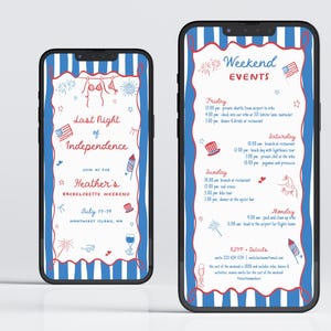 4th of July Bachelorette Digital Itinerary & Invite Template for Red White Blue Last Night of Independence Bach Invite | GRANT Collection