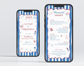 4th of July Bachelorette Digital Itinerary & Invite Template for Red White Blue Last Night of Independence Bach Invite | GRANT Collection
