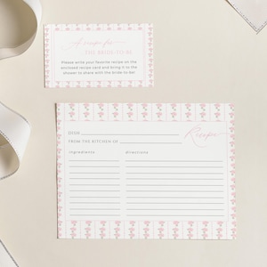 Pink Hydrangea Garden Party Bridal Shower Recipe Enclosure Card Bundle Template | VINCA Collection