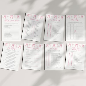 Pink Bow Bridal Shower Game Bundle Templates Instant Download for She's Tying the Knot Bridal Shower Games Bundle | AMORETTE Collection