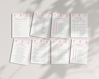 Pink Bow Bridal Shower Game Bundle Templates Instant Download for She's Tying the Knot Bridal Shower Games Bundle | AMORETTE Collection