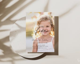 5th Birthday Invitation Template with Photo for Boy or Girl Simple Modern Five Minimalist Fifth Birthday Invite Editable | ELLIS Collection