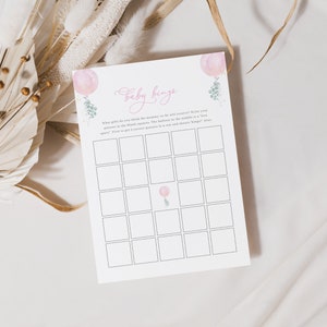 Pink Balloon Baby Bingo Baby Shower Game Template for Girl Baby Shower | ILMARI Collection