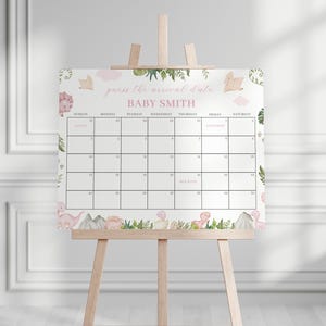 Dinosaur Baby Shower Guess the Due Date Calendar Game Sign Template for Pink Baby Girl Dino Baby Shower Arrival | JAREK Collection