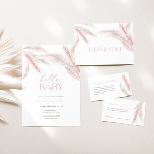 Boho Pink Baby Shower Invitation Bundle Template for Girl Baby Shower Invite Set | ASTRID Collection