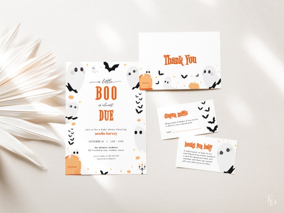 A Little Boo Ghost Baby Shower Invitation Bundle Template for Gender Neutral Fall Halloween Baby Shower Invite | MASINA Collection