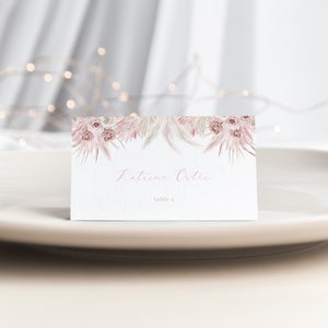 Pink Boho Place Card Template for Bohemian Bridal Shower Name Card or Buffet Card | BLAKELY Collection