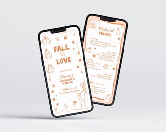 Fall in Love Bachelorette Digital Itinerary & Invite Template for Doodle Orange Pumpkin Fall Bachelorette Weekend Invite | ASTER Collection