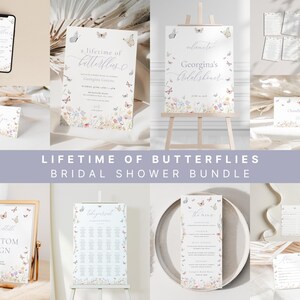 Lifetime of Butterflies Bridal Shower Invitation Bundle Template : Invite, Signs, Games, Cards, Favor Tag, Menu Template | CALIGO Collection