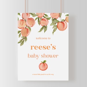 Sweet Little Peach Baby Shower Welcome Sign Template | DURANZO Collection