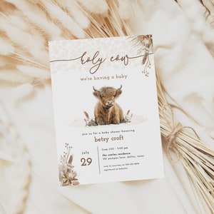 Holy Cow Highland Cow Baby Shower Invitation Template | ANNALEE Collection