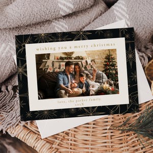 Black & Gold Christmas Photo Card Template for Elegant Gold Pattern Picture Holiday Card Template | HARMONIA Collection