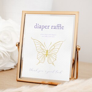 Enchanted Purple and Gold Butterfly Baby Diaper Raffle Baby Shower Sign Template | BINDI Collection