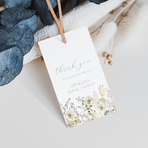 Boho Floral Bridal Shower Favor Tag Template for Sage Green Wildflower Shower Favor Tags | ALTHEDA Collection