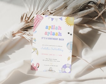 Pool Party Birthday Invitation Template for Summer Splish Splash Birthday Invite | SORLEY Collection