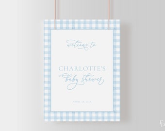 Blue Gingham Baby Shower Welcome Sign Template for Classic Boy Baby Shower Welcome Poster | PRESTON Collection