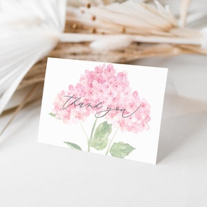 Plantilla de tarjeta de agradecimiento para fiesta en el jardín de hortensias rosas para despedida de soltera de abuela costera rosa/Colección VINCA