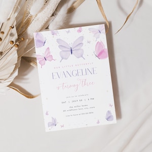 Butterfly Birthday Invitation Template for Any Age Purple Pink Our Little Butterfly Girl Birthday Invite | FARASHA Collection