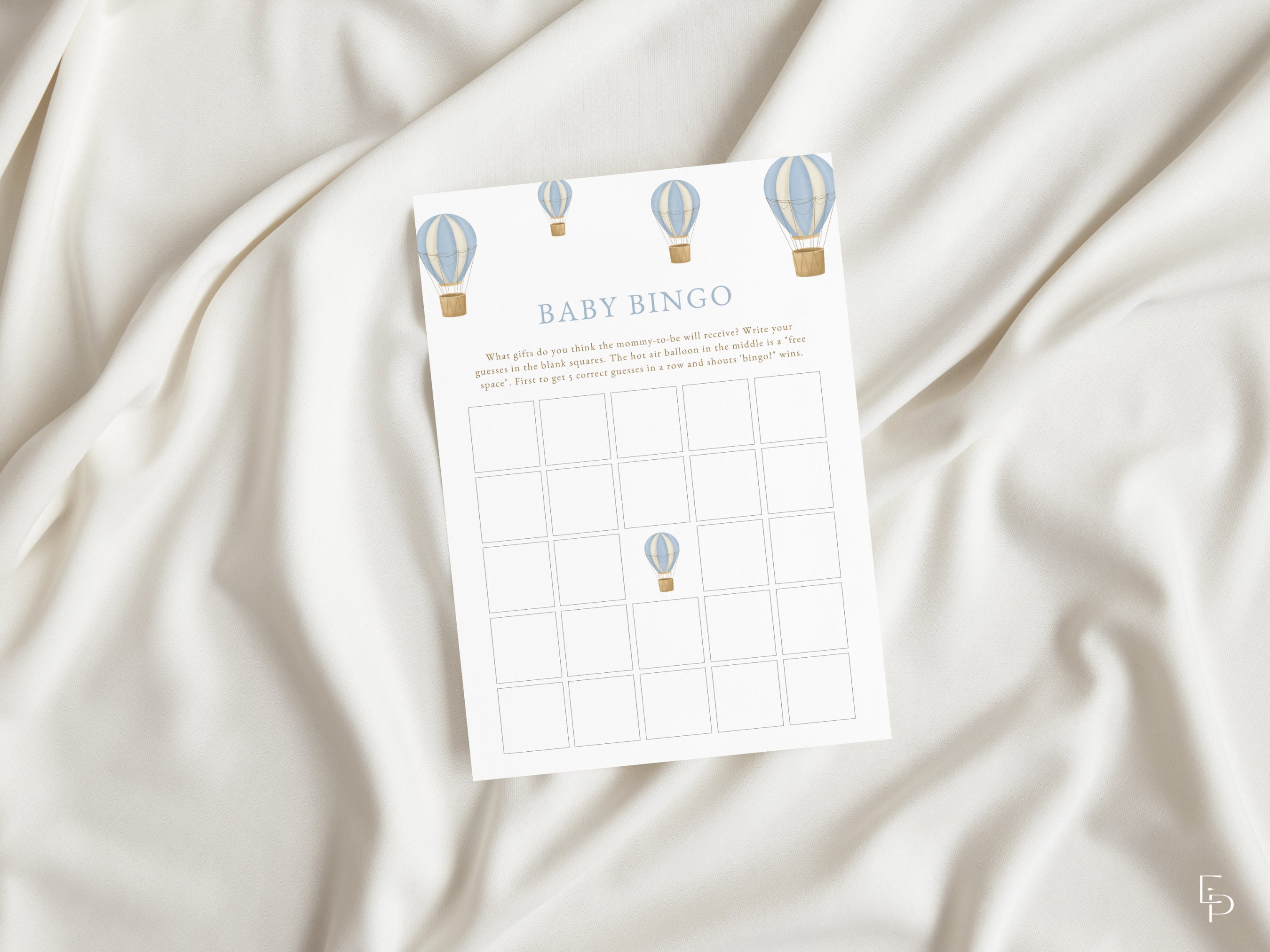 Blue Hot Air Balloon Baby Bingo Baby Shower Game Template | CAELUS ...