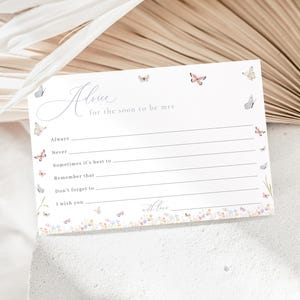 Lifetime of Butterflies Bridal Shower Advice for the Bride Enclosure Card Template for Butterfly Spring Floral Shower | CALIGO Collection