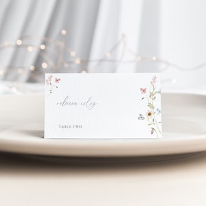 Simple Love in Bloom Place Card Template for Wildflower Bridal Shower Name Card or Buffet Card | CEREALIA Collection