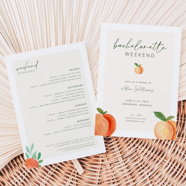 Savannah Peach Bachelorette Weekend Itinerary and Invite Template | HATTIE Collection