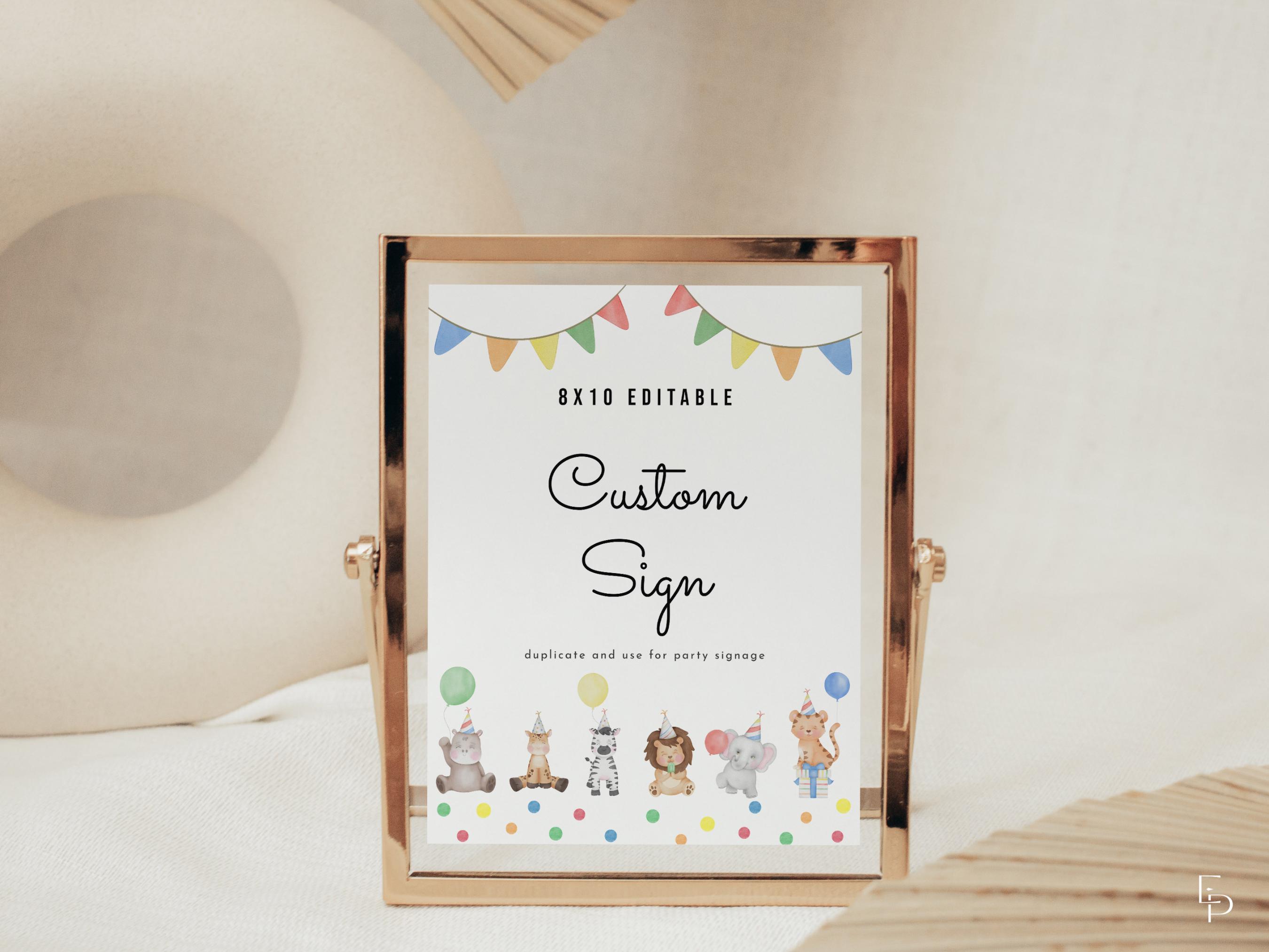 Party Animals Birthday Custom Sign Template for Party Animals Zoo ...