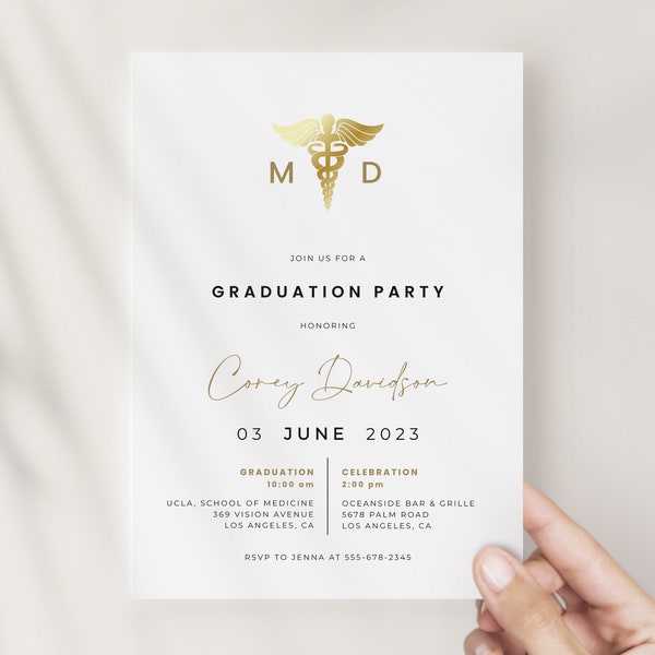 Modern Medical School Graduation Party Invitation Template | VEDA Collection