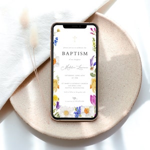 Colorful Floral Baptism Digital Invitation Template for Wildflower Girl Christening Electronic Invite | ADELLAH Collection