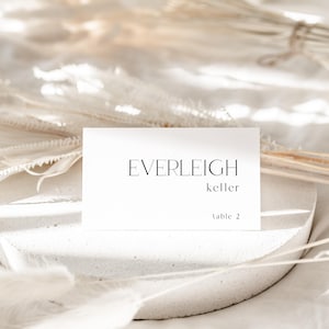 Modern Minimalist Place Card Template with Meal Icons for Wedding Standard 3.5x2 Printable Flat and Tented Name Cards | EVERLEIGH Collection