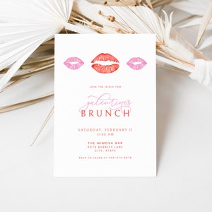 Pink and Red Lips Galentine&#39;s Day Brunch Invitation Template for Girls Valentines Party Invite | PHILOMEN Collection