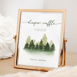 Adventure Awaits Baby Shower Diaper Raffle Sign Template for Rustic Forest Baby Shower | DARU Collection