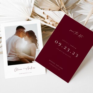 Classic Burgundy Save the Date Template with Photo for Weddings | CORSEN Collection
