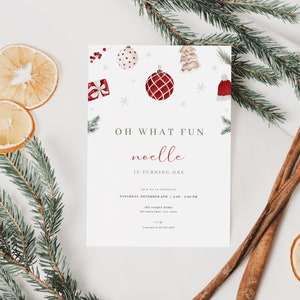 Oh What Fun 1st Birthday Invitation Template for Christmas First Birthday | LUKE Collection