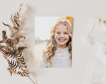 8th Birthday Invitation Template with Photo for Boy Girl Simple Modern Eight Minimalist Eighth Birthday Invite Editable | ELLIS Collection