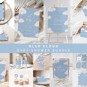 Oh Baby Modern Blue Cloud Baby Shower Bundle Template for On Cloud Nine Baby Shower Blue Cloud Baby Shower Bundle Invites | ANAN Collection