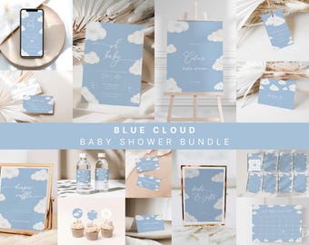 Oh Baby Modern Blue Cloud Baby Shower Bundle Template for On Cloud Nine Baby Shower Blue Cloud Baby Shower Bundle Invites | ANAN Collection