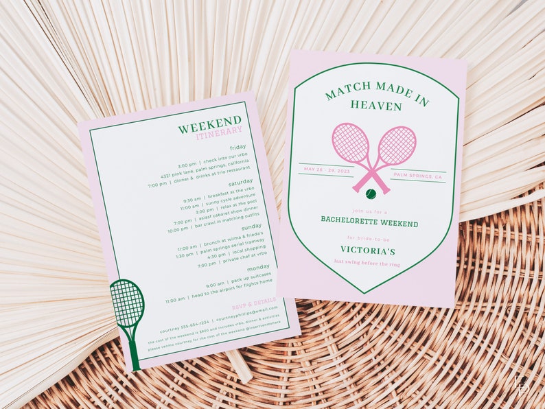 Perfect Match Tennis Bachelorette Weekend Invite and Itinerary Template MARTINA Collection image 3