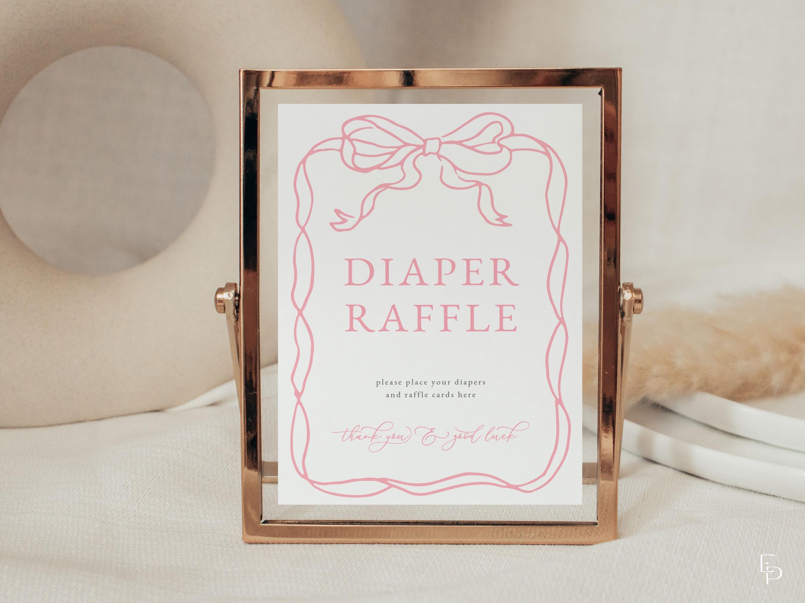 Pink Bow Diaper Raffle Baby Shower Sign Template for Classic Hand Drawn ...